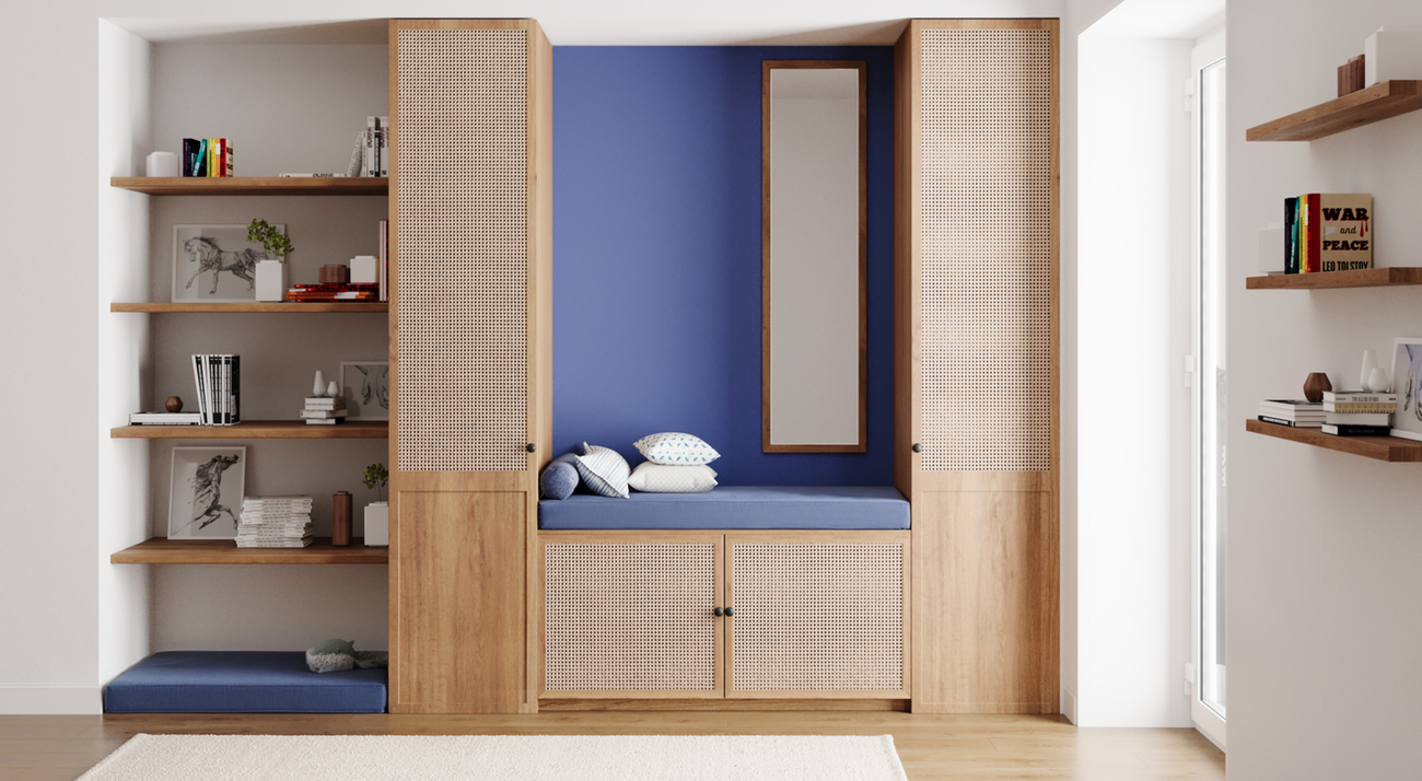Votre meuble d’entrée et son coussin banquette assorti, le tout 100% sur-mesure
