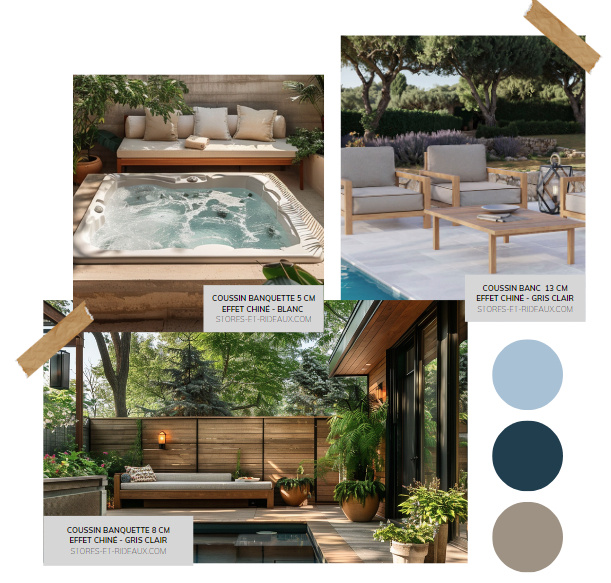 Coussin d'assise extérieur sur mesure pour coin piscine