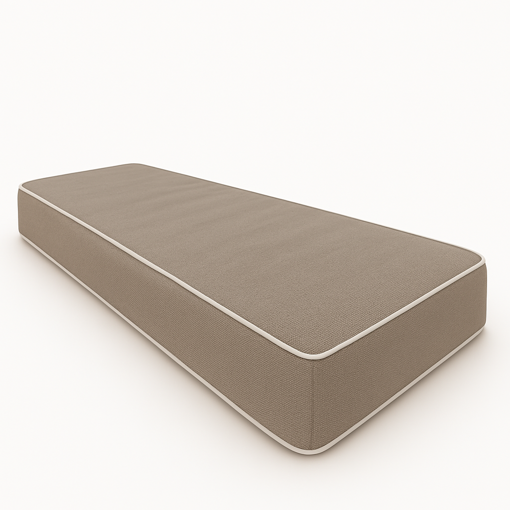 Coussin Banquette Intérieur Taupe Bouclette Passepoil Blanc