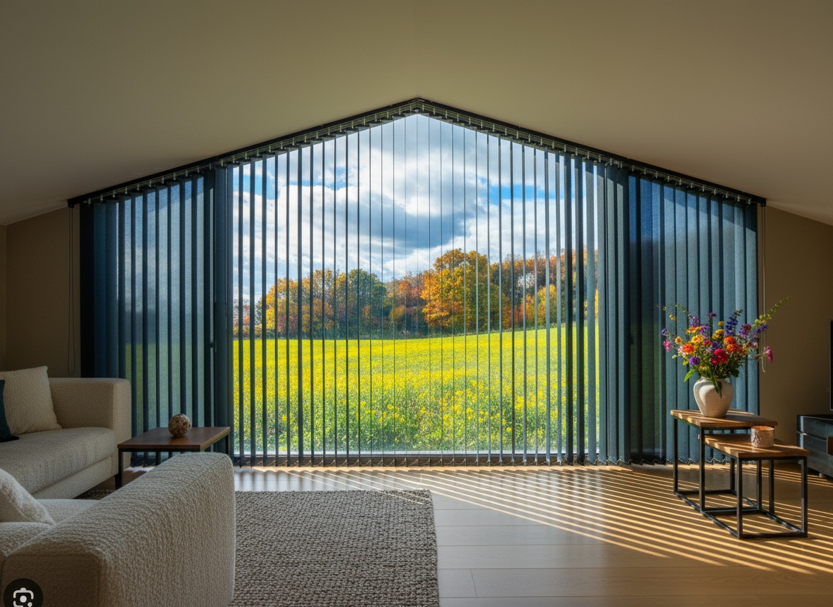 Stores californiens trapèzes tamisants à motifs beige - polyester - sur mesure - durable et élégant — vue 7