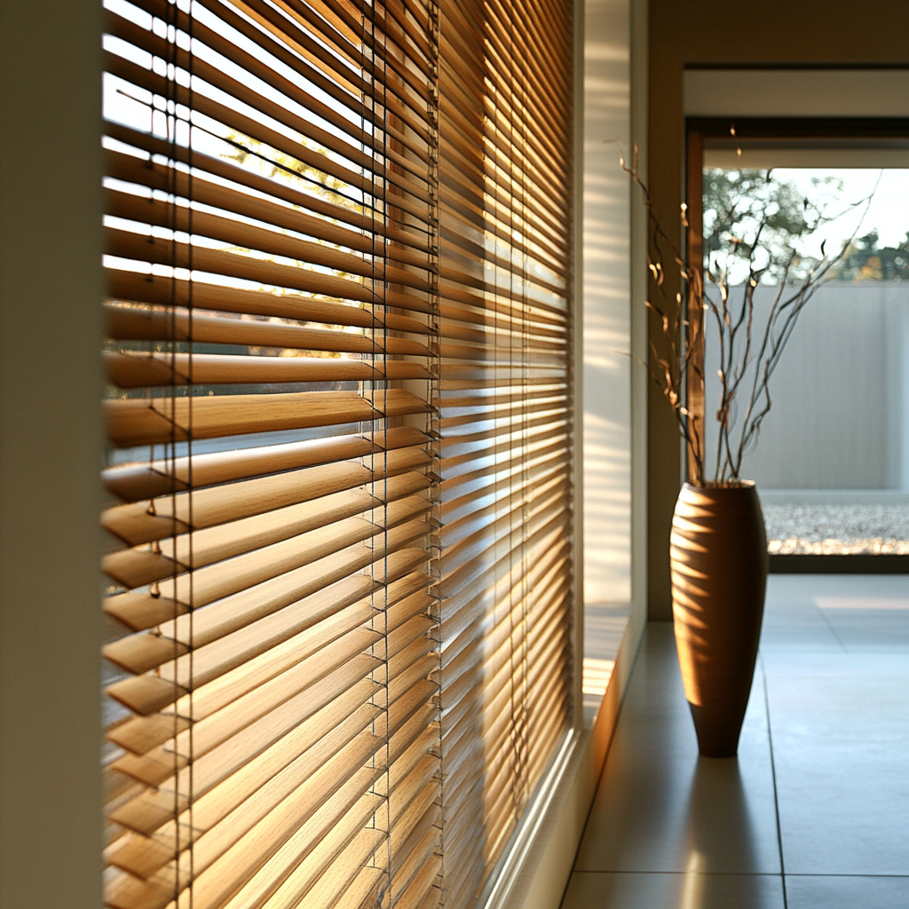 Store vénitien bois grande largeur - bois tilleul satiné - sur mesure - fabrication française - design épuré