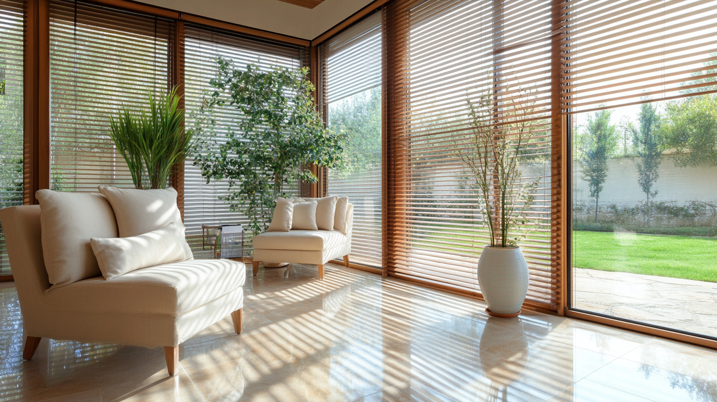 Store vénitien bois grande fenêtre - bois tilleul satiné - sur mesure - fabrication française - design épuré