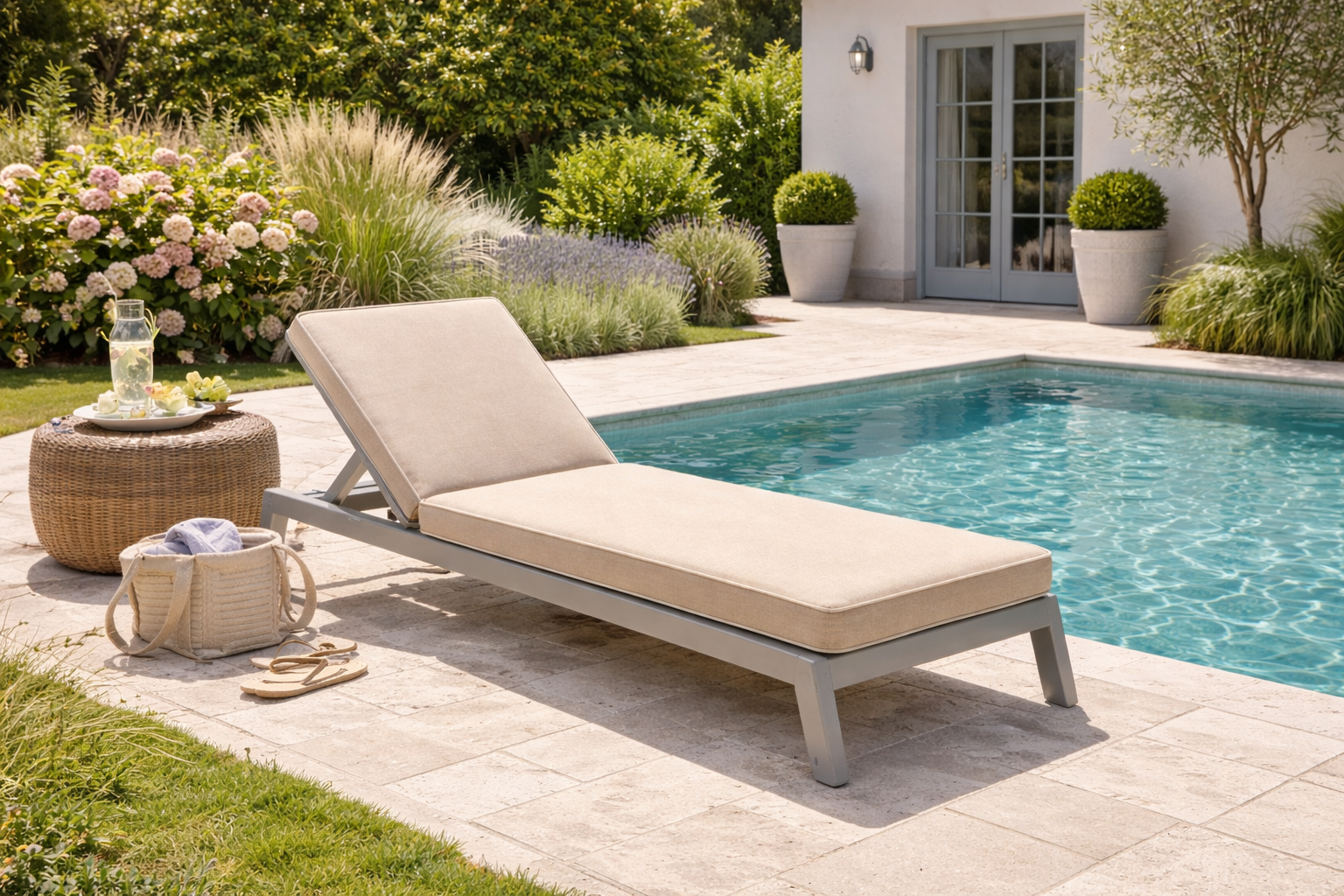 Coussin bord de piscine sur mesure - Matelas transat déperlant - Anti-UV - Résistant humidité - Made in France