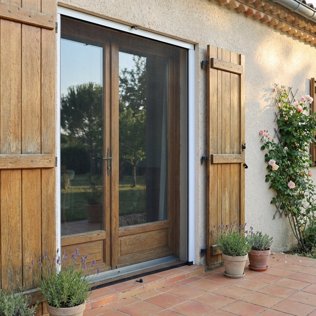 Moustiquaire porte vitrée - Système coulissant de qualité - Toile fibre de verre - Fermeture hermétique - Made in France