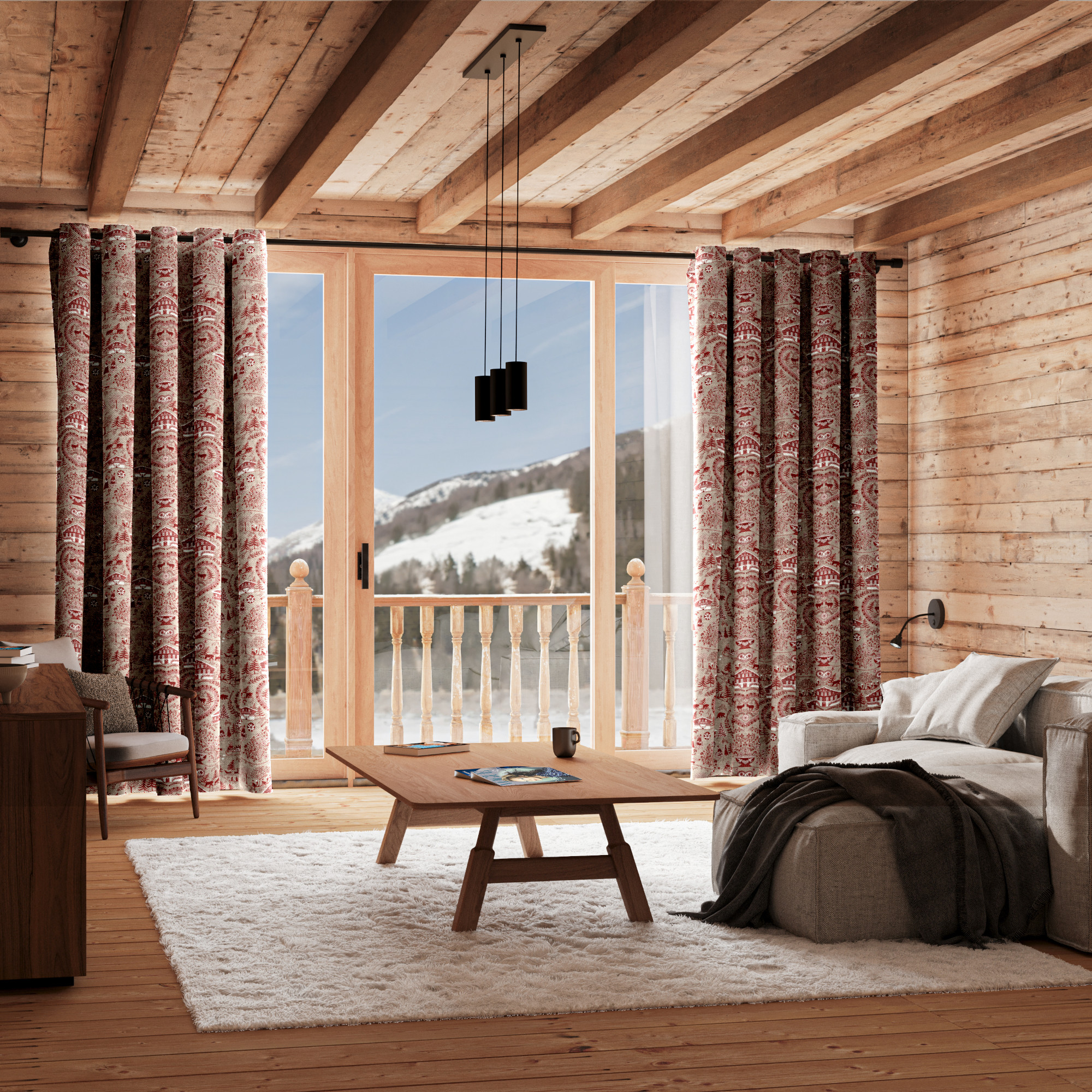 Rideau Montagne Chalet ficelle