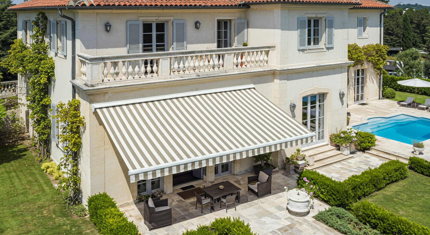 Store Banne Coffre Intégral Vert Blanc Terrasses et Balcons