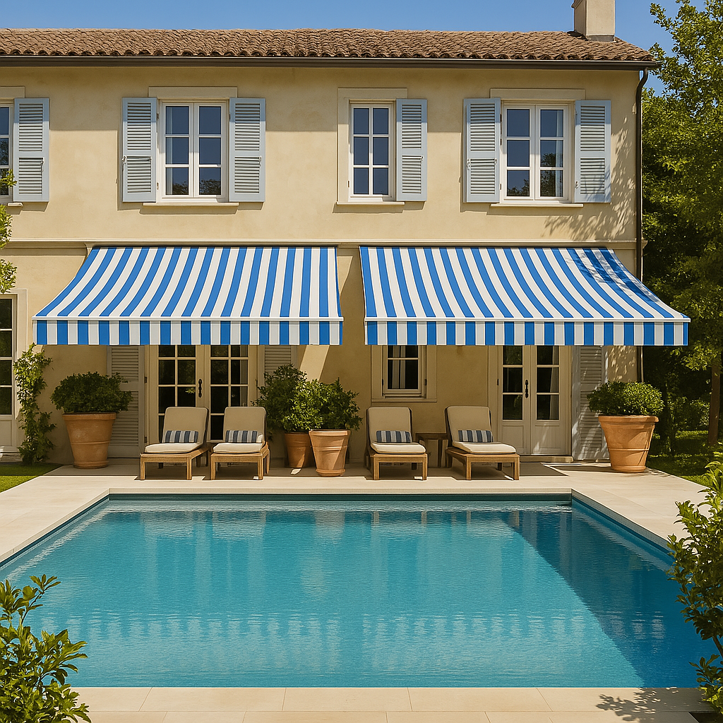 Store Banne Semi Coffre Bleu Blanc Terrasses et Balcons