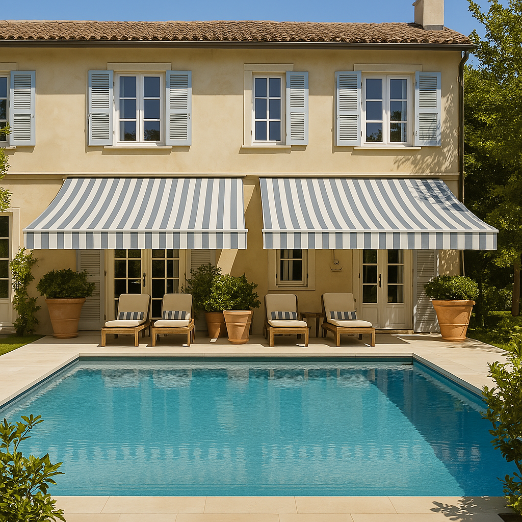 Store Banne Sans Coffre Gris Blanc Terrasses et Balcons