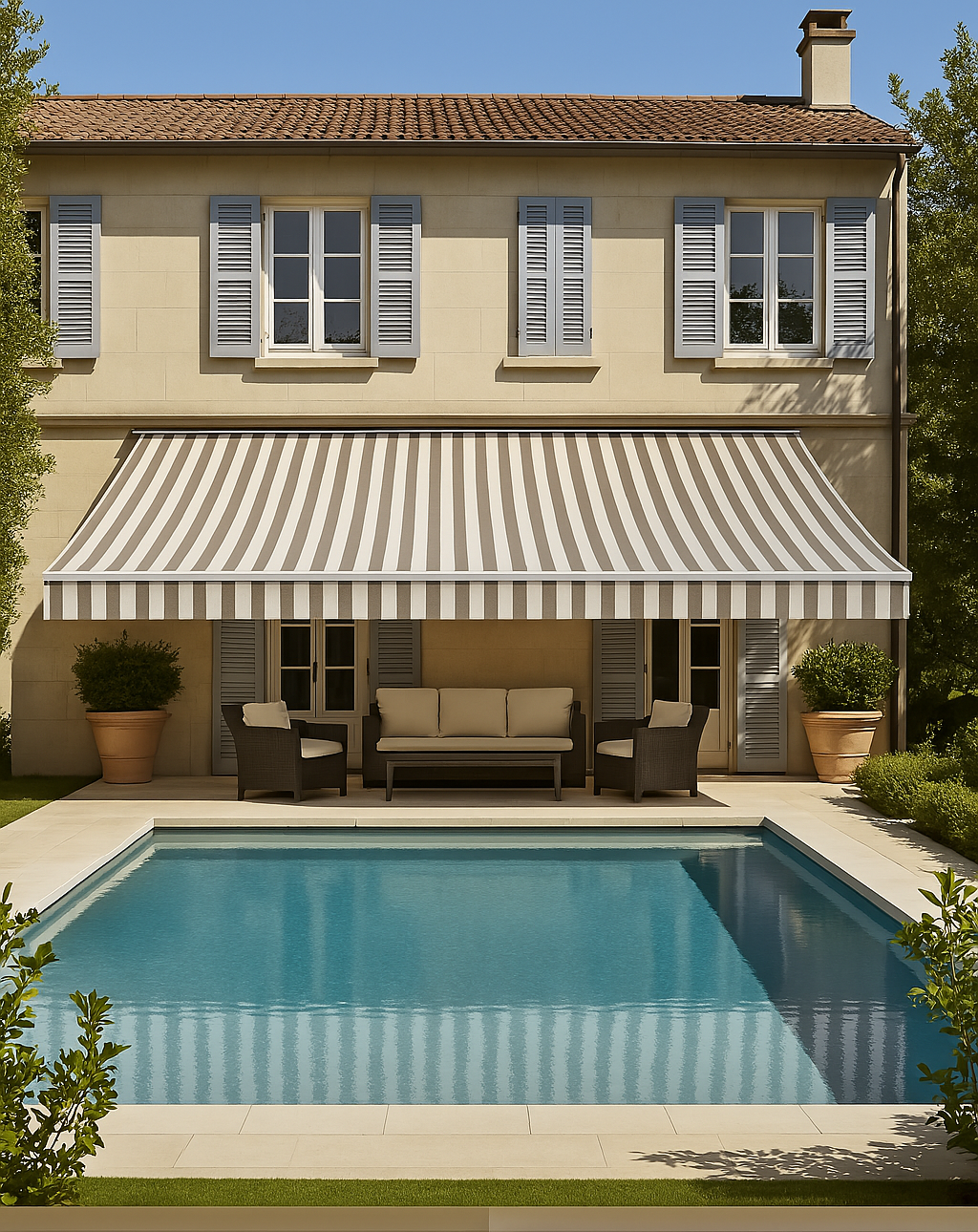 Store Banne Sans Coffre Marron Blanc Terrasses et Balcons