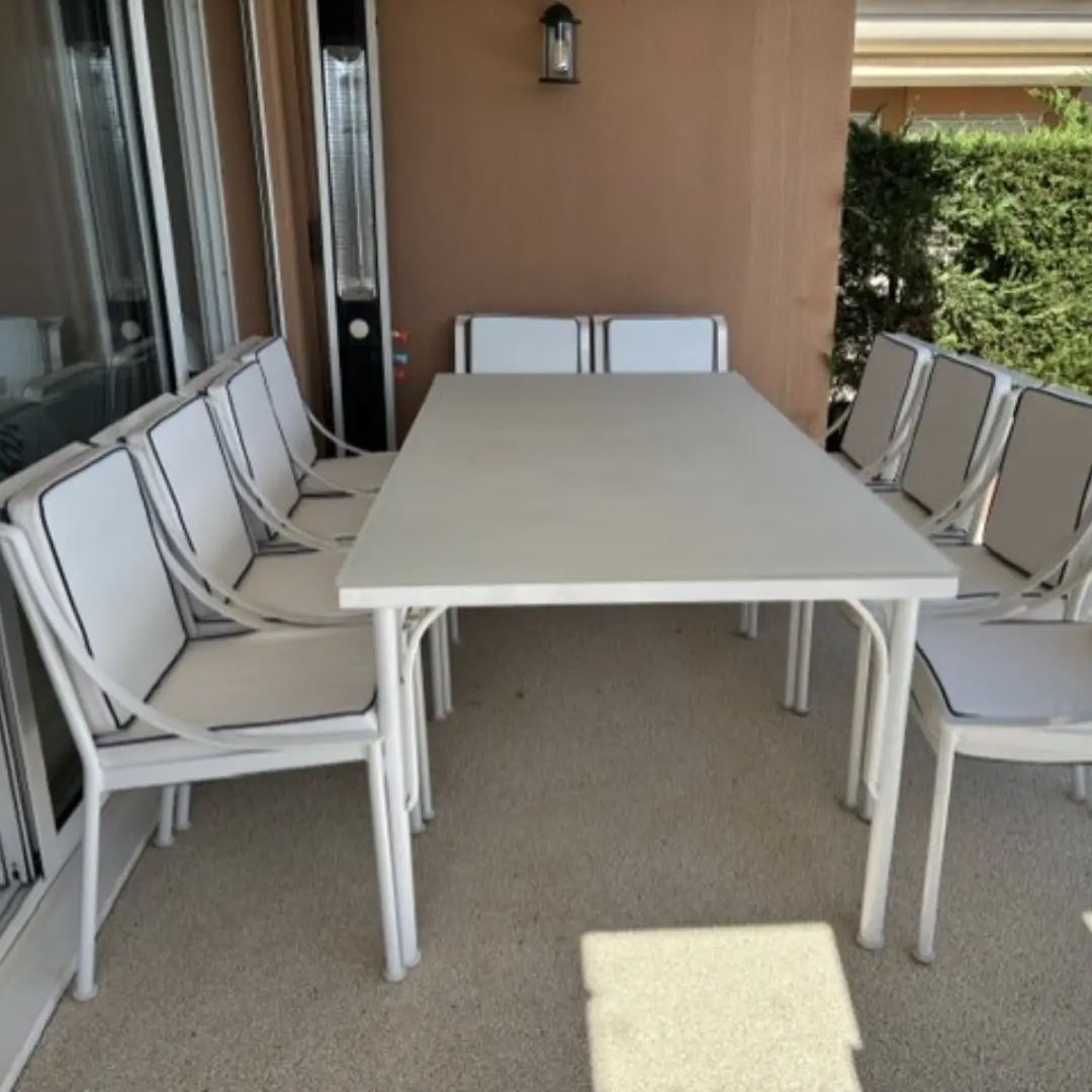 Coussins banquette extérieurs oxford blanc table salon de jardin