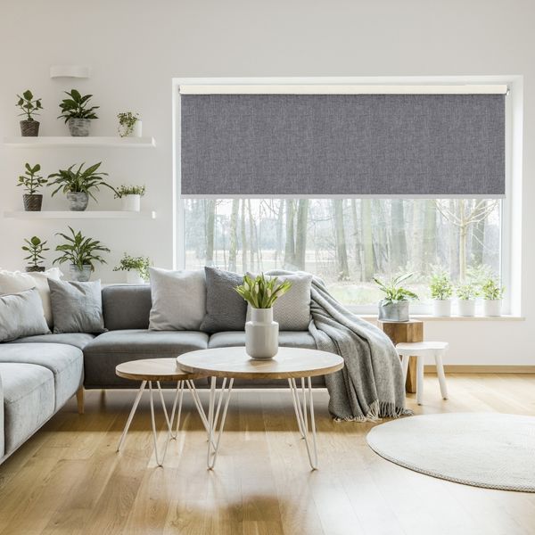 Store enrouleur occultant aspect toile de jute - polyester - sur mesure - sans perçage - motorisé - Garantie 5 ans