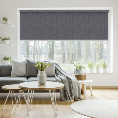 Stores enrouleurs occultants aspect toile de jute - polyester - sur mesure - sans perçage - motorisé - design épuré - durable et élégant