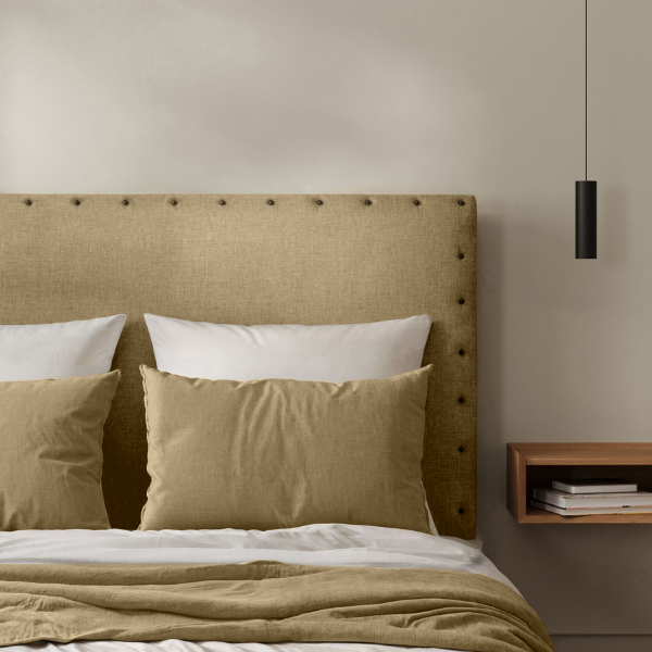 Tête de Lit Cloutée Toile de Jute Beige