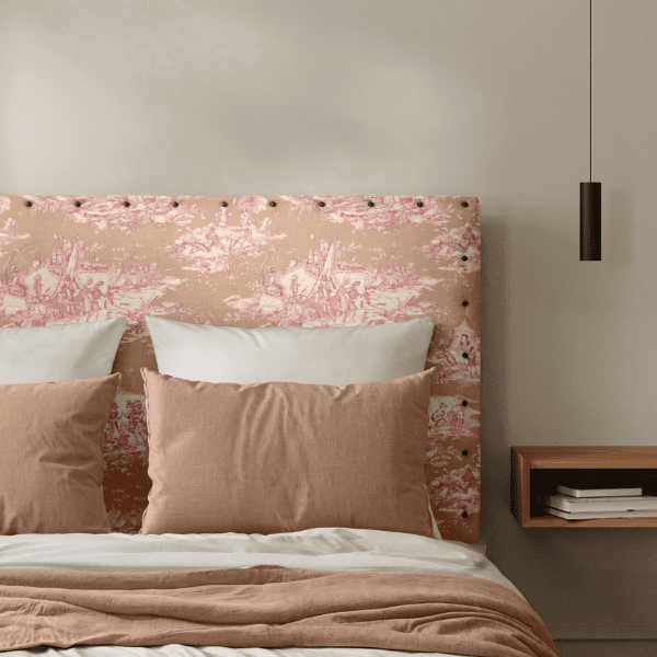 Tête de Lit Cloutée Toile de Jouy Rose