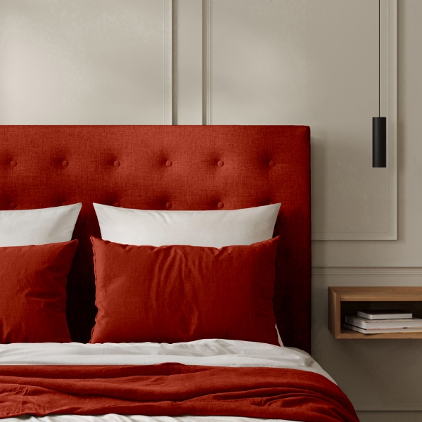 Tête de Lit Capitonnée Toile de Jute Rouge