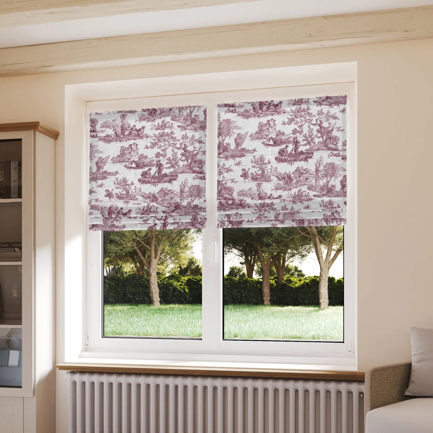 Stores bateaux Toile de Jouy rouge grenat - coton - sur mesure - design épuré - durable et élégant