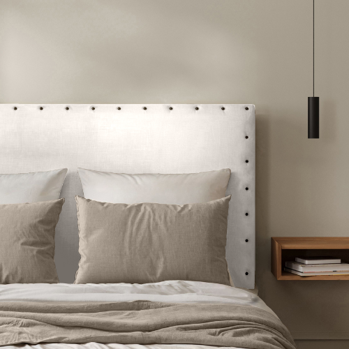 Tête de Lit Cloutée Lin Blanc