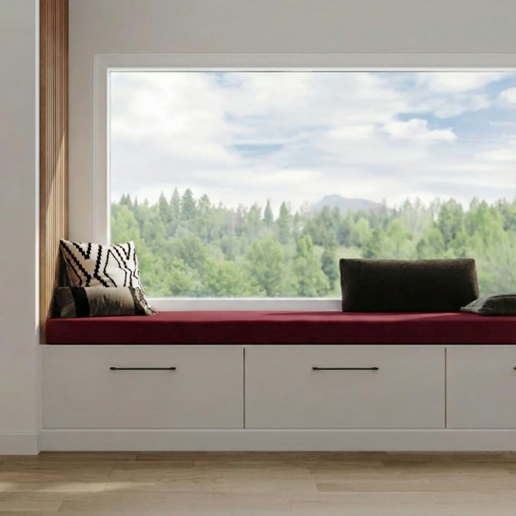 Coussin banquette intérieur aspect flanelle - Tissu bordeaux