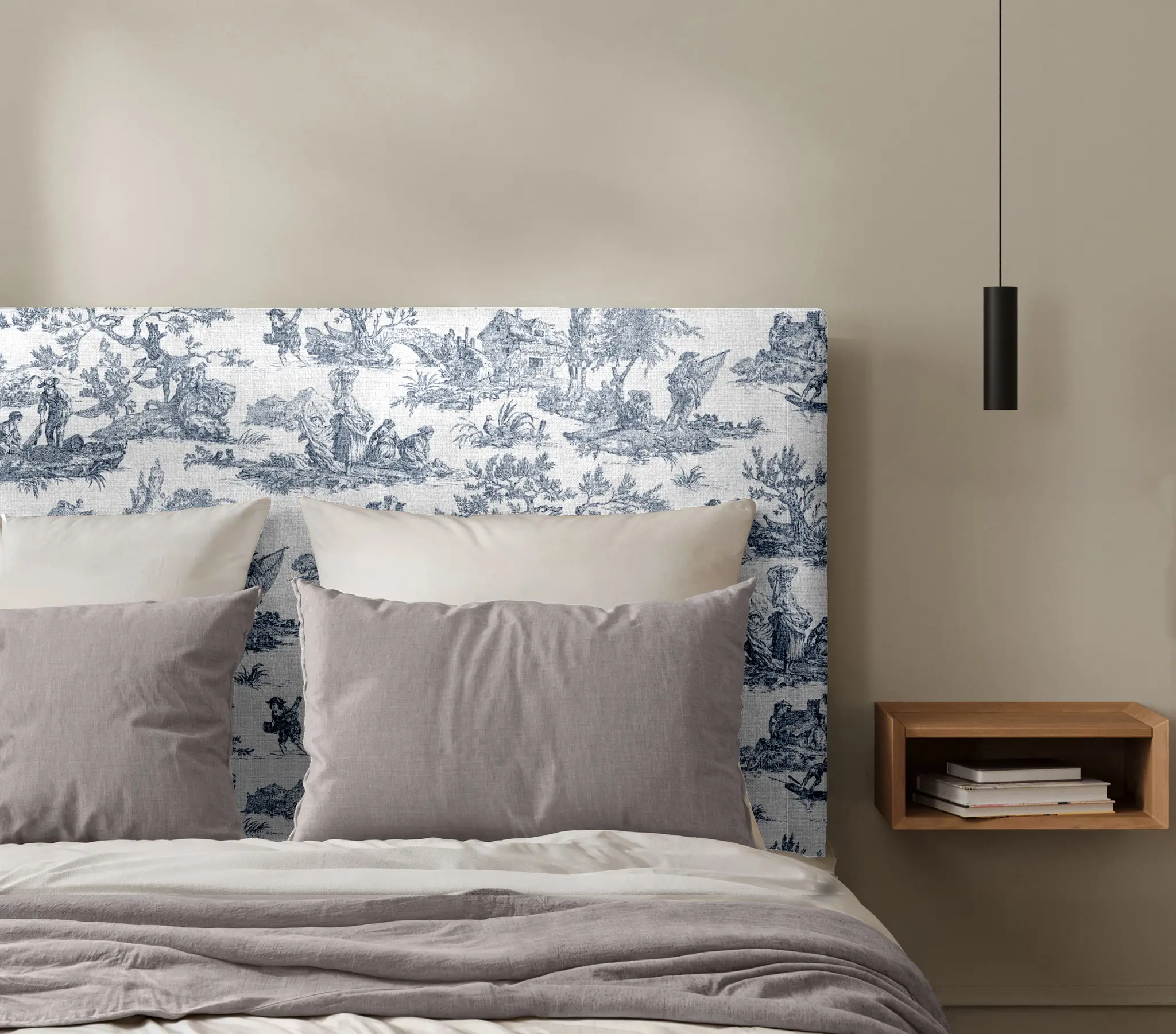 Tête de Lit Toile de Jouy Bleu Indigo