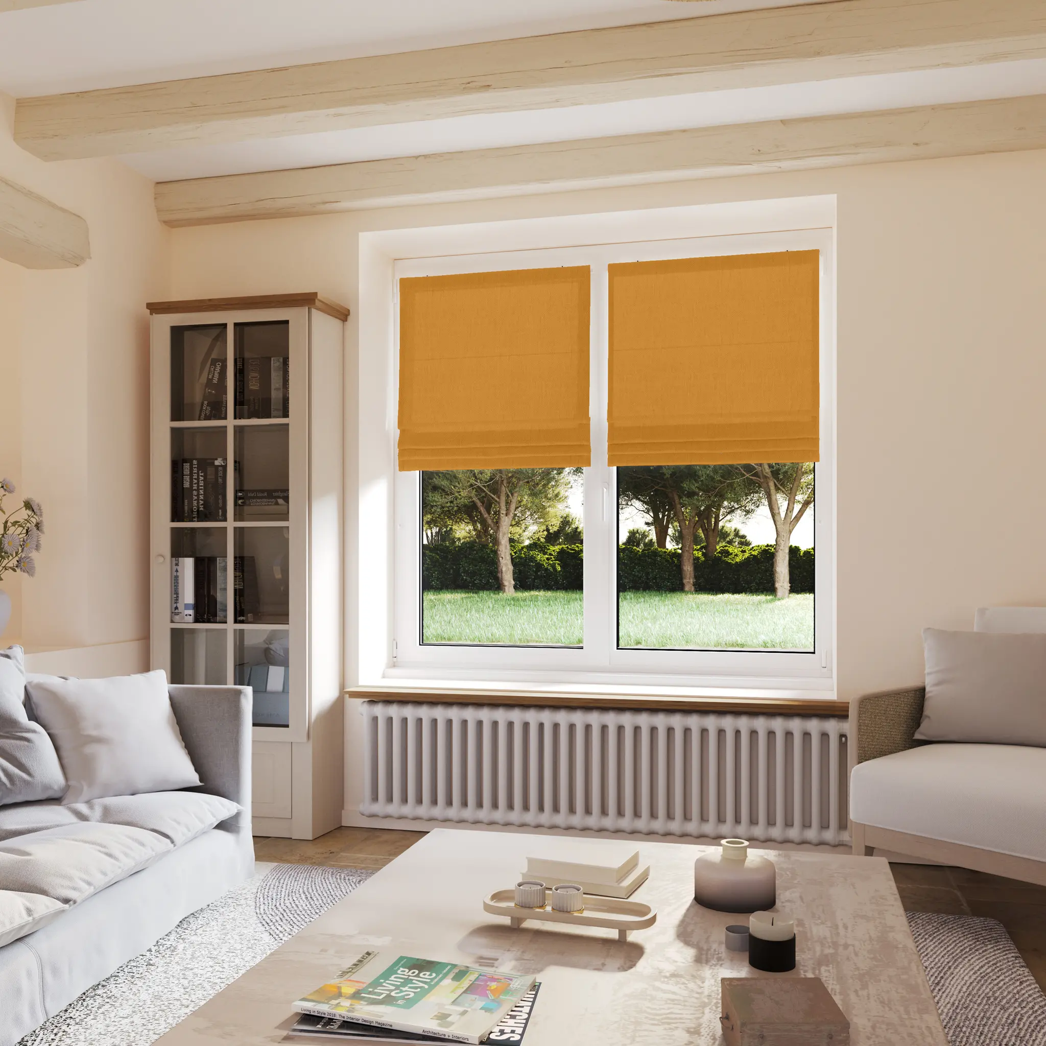 Stores bateaux lin moutarde - sur mesure - design épuré - fabrication française