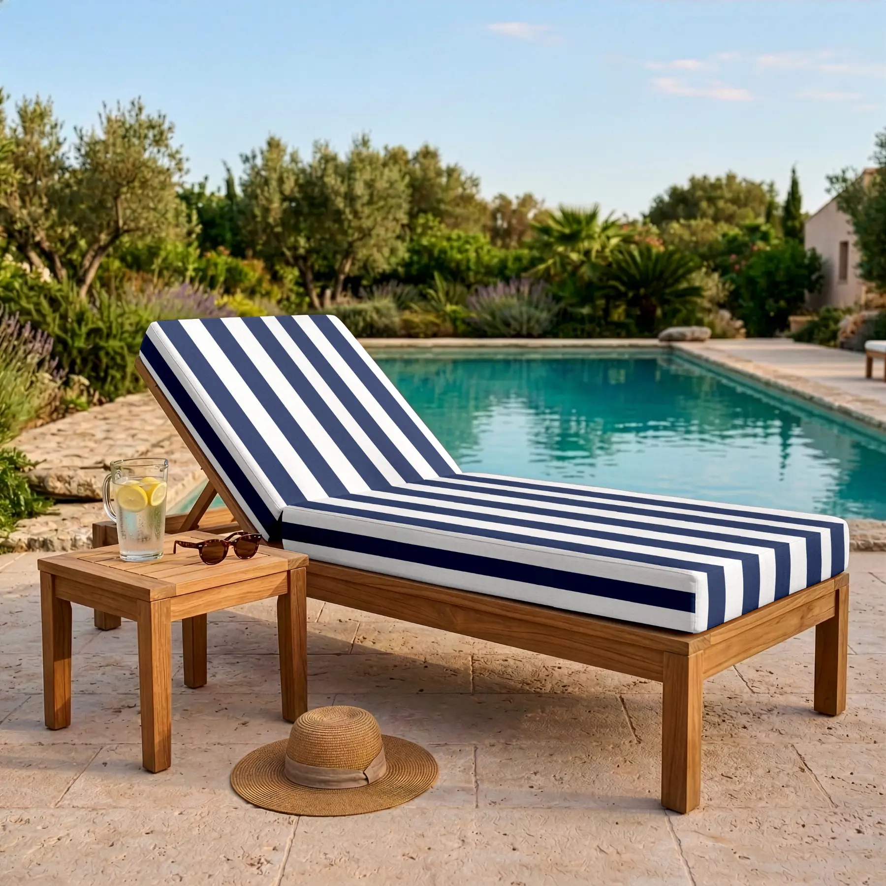 Coussin chaise longue sur mesure - Matelas bain de soleil déperlant - Anti-UV et Anti-tache - Confort extérieur Made in France