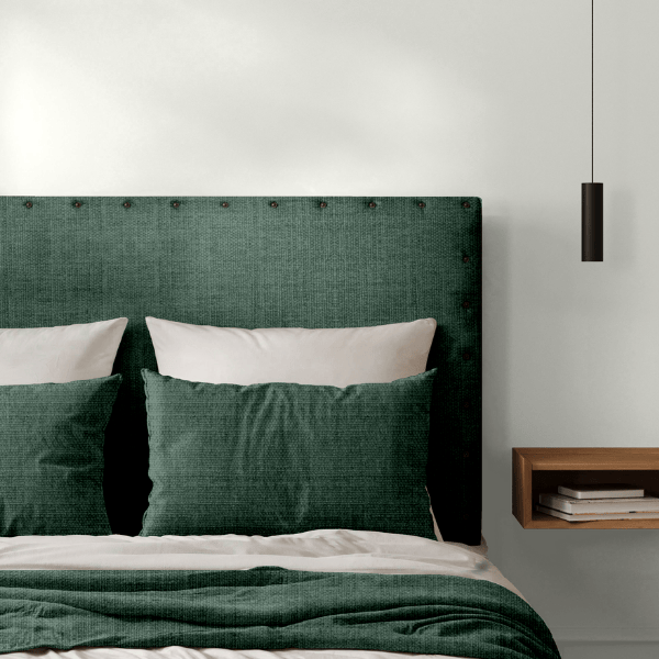 Tête de Lit Cloutée Chenillé Vert Olive