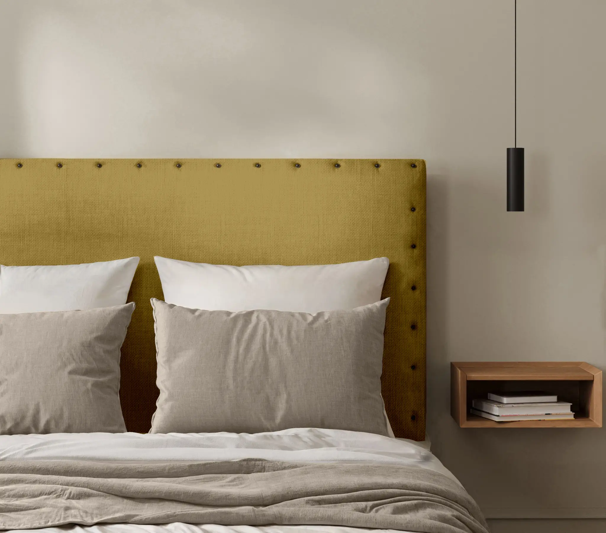 Tête de Lit Cloutée Lin Uni Savane