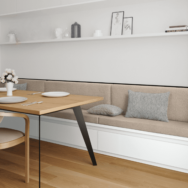 Coussin Banquette Intérieur Gris et Beige Anti-tache - Maille Passepoil Blanc