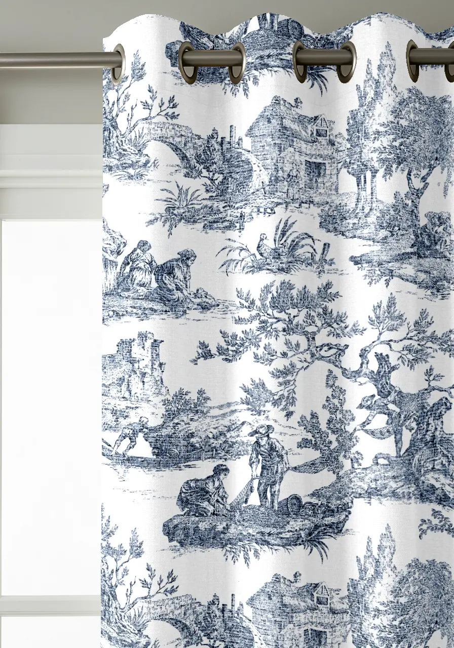 Rideaux Toile de Jouy Bleu Indigo