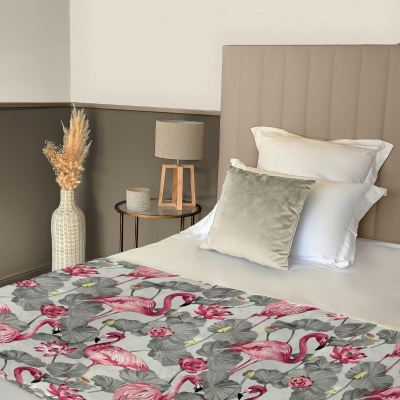 Chemin de Lit Fleurs Flamingo Naturel