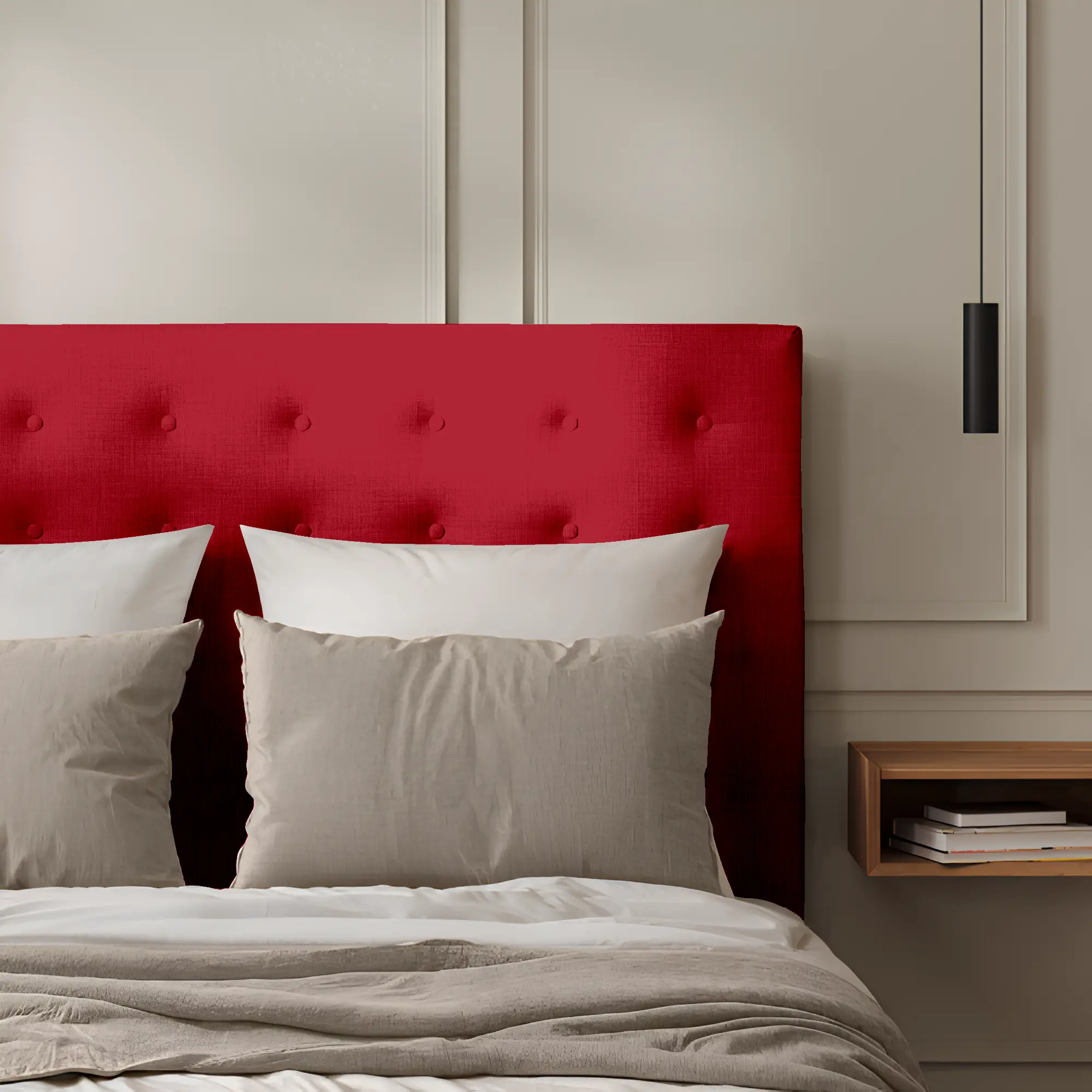 Tête de Lit Capitonnée Lin Rouge