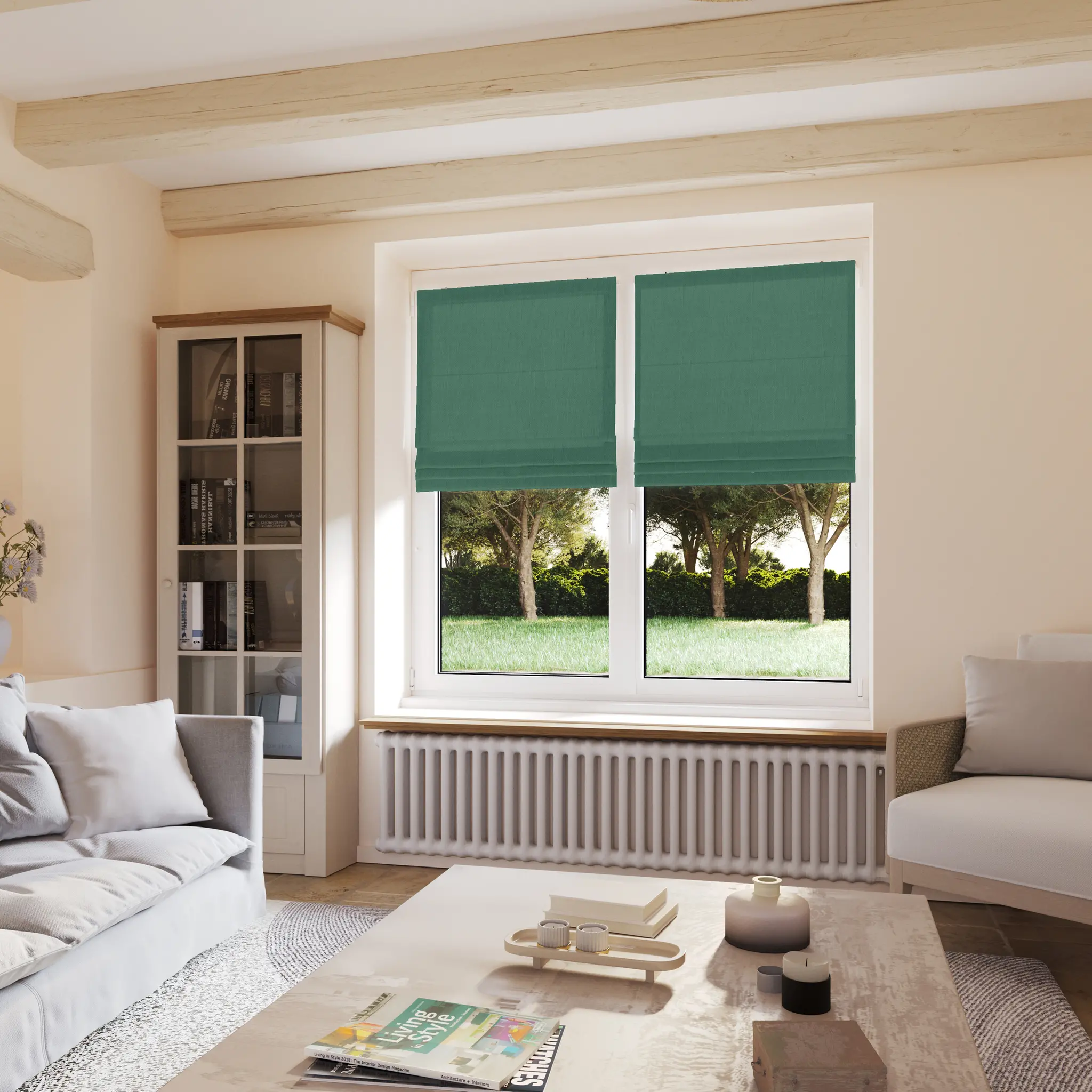 Stores bateaux lin Bleu pacifique - sur mesure - durable et élégant - design épuré - fabrication française