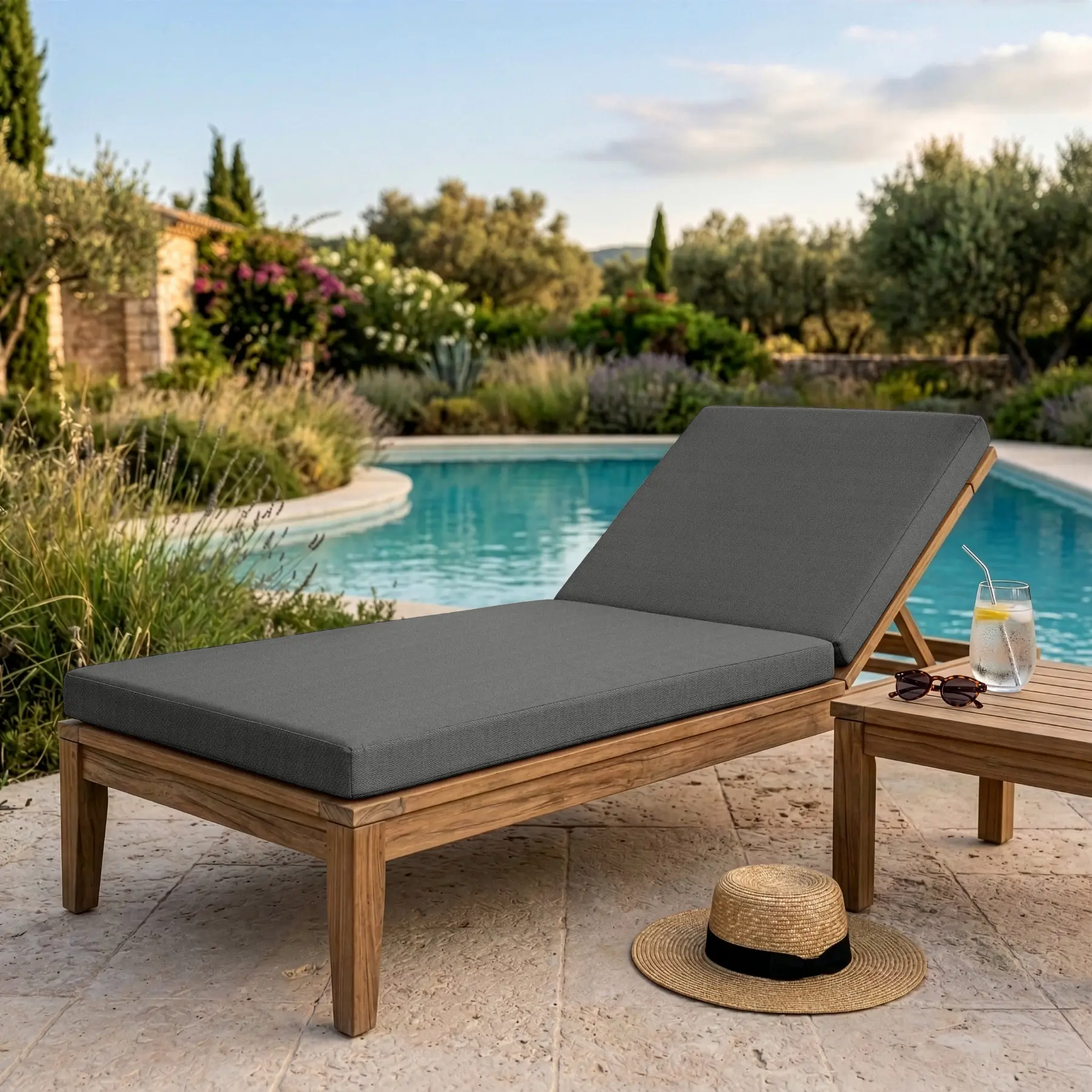 Coussin sur-mesure pour transat - Matelas Bain de soleil tissu maille – Anti-tache déperlant UV - Confort extérieur premium - Fabriqué en France