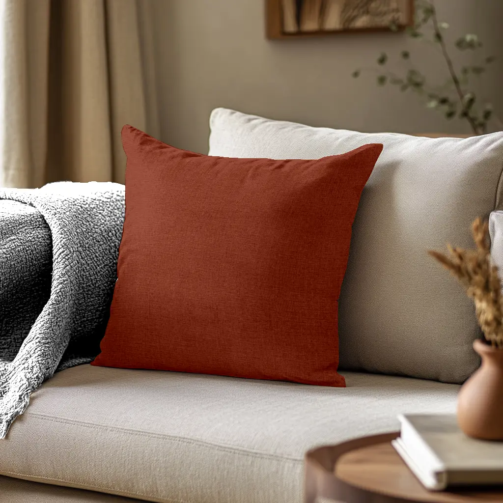 Coussin en tissu chiné terracotta - Coussin décoratif intérieur - Fabriqué en France - Certifié Oeko-Tex