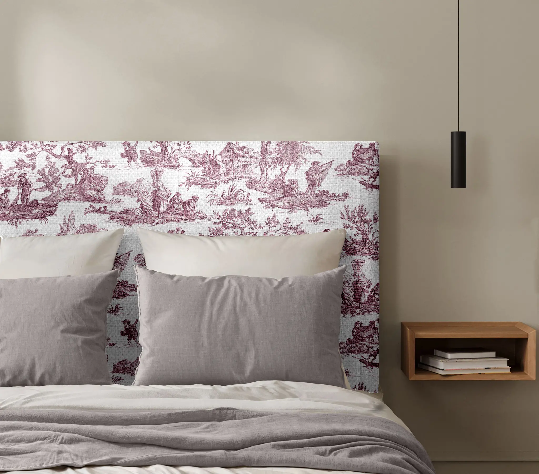 Tête de Lit Toile de Jouy Rouge Grenat