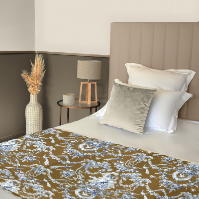 Chemin de Lit Toile de Jouy Camel