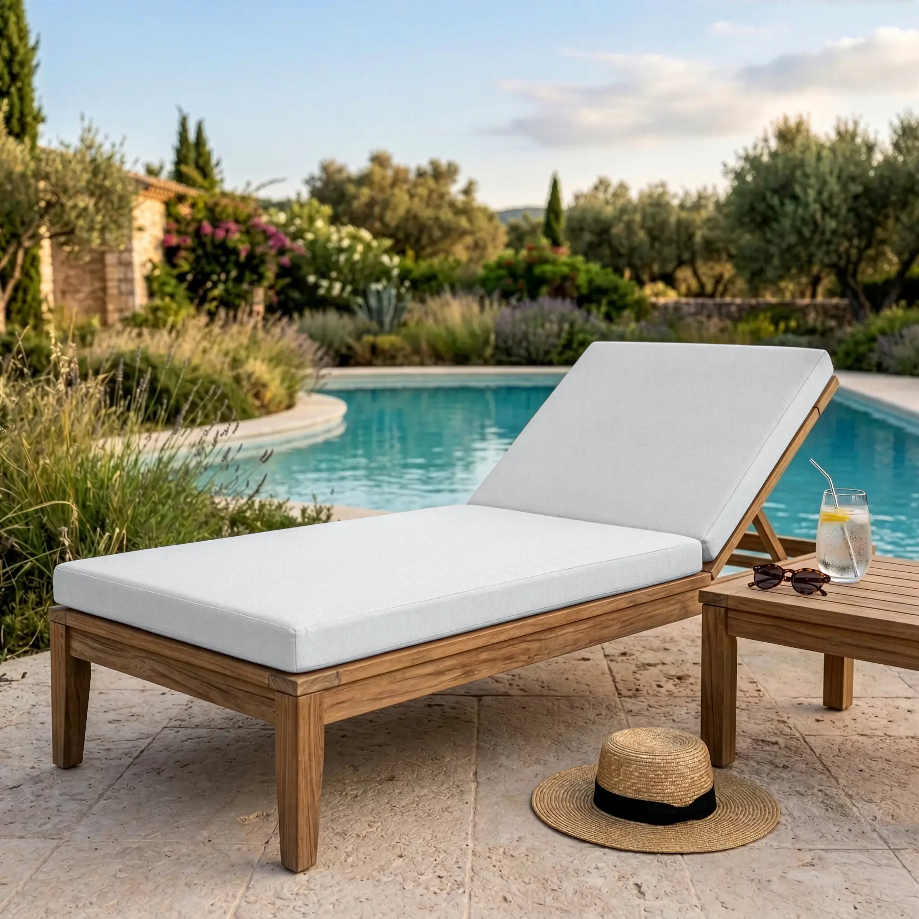 Coussin bain de soleil anti-tache uni - Sur mesure - Matelas transat déperlant résistant UV - Confort extérieur Made in France