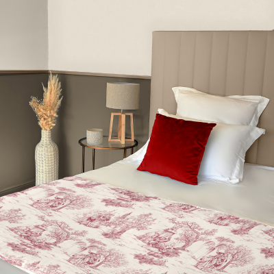 Chemin de Lit Toile de Jouy Rouge
