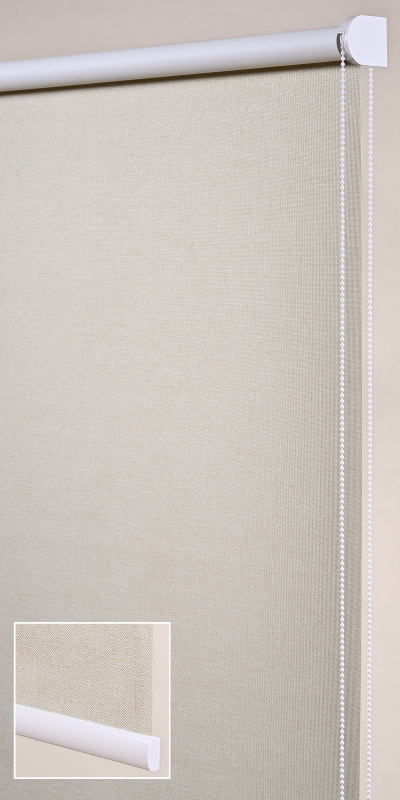 Stores enrouleurs occultants aspect toile de jute beige - polyester - sur mesure - sans perçage - motorisé - Garantie 5 ans - design épuré