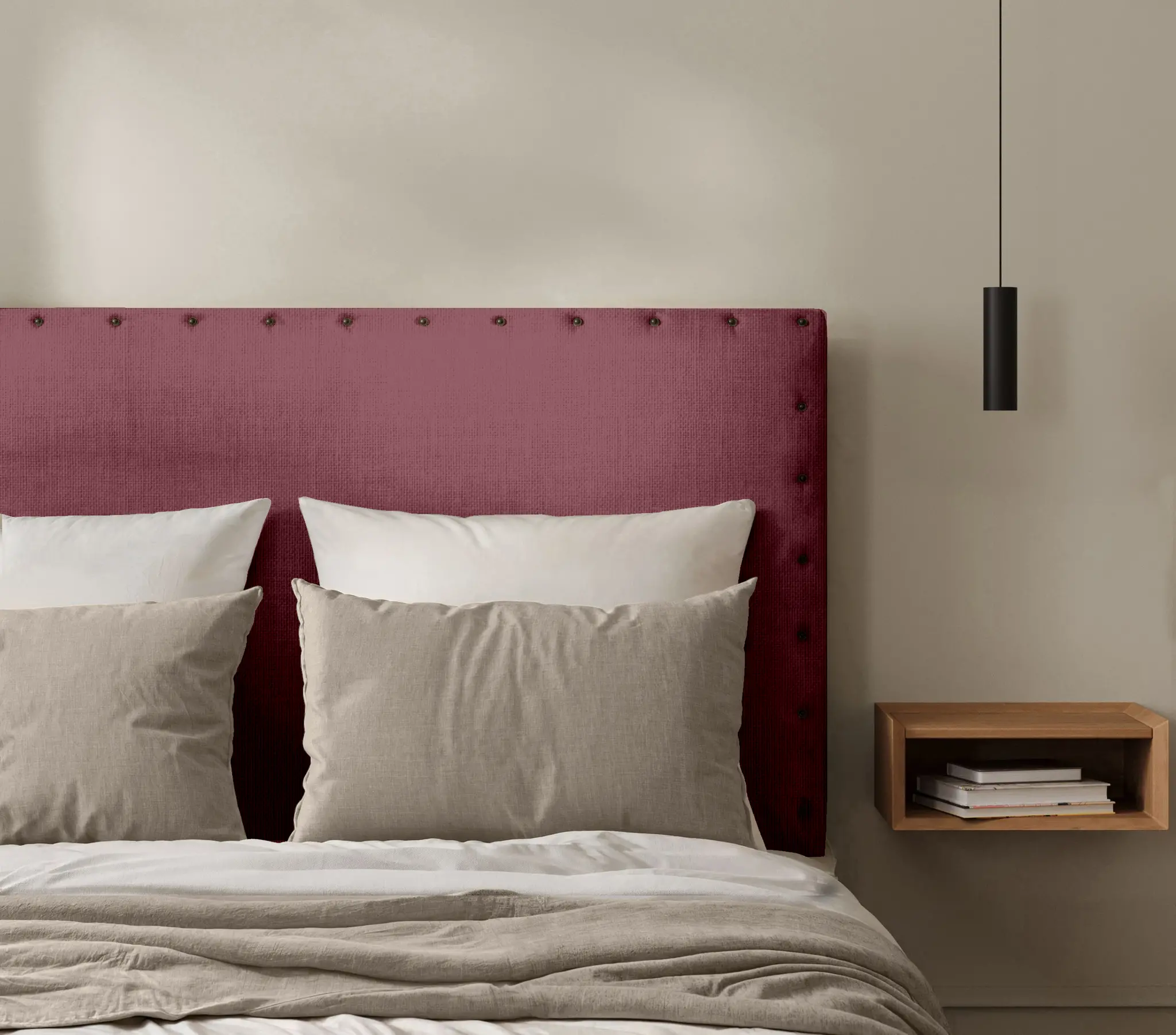 Tête de Lit Cloutée Lin Uni Prune