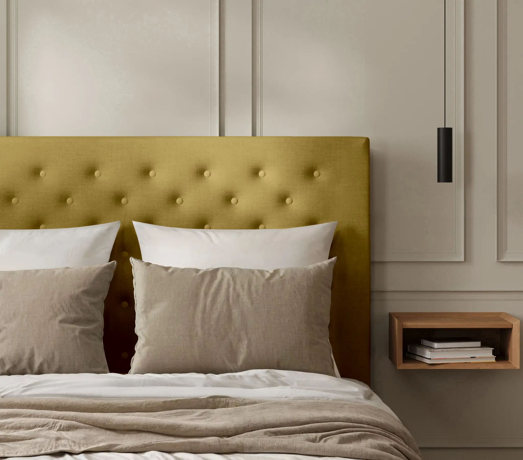 Tête de Lit Capitonnée Lin Savane