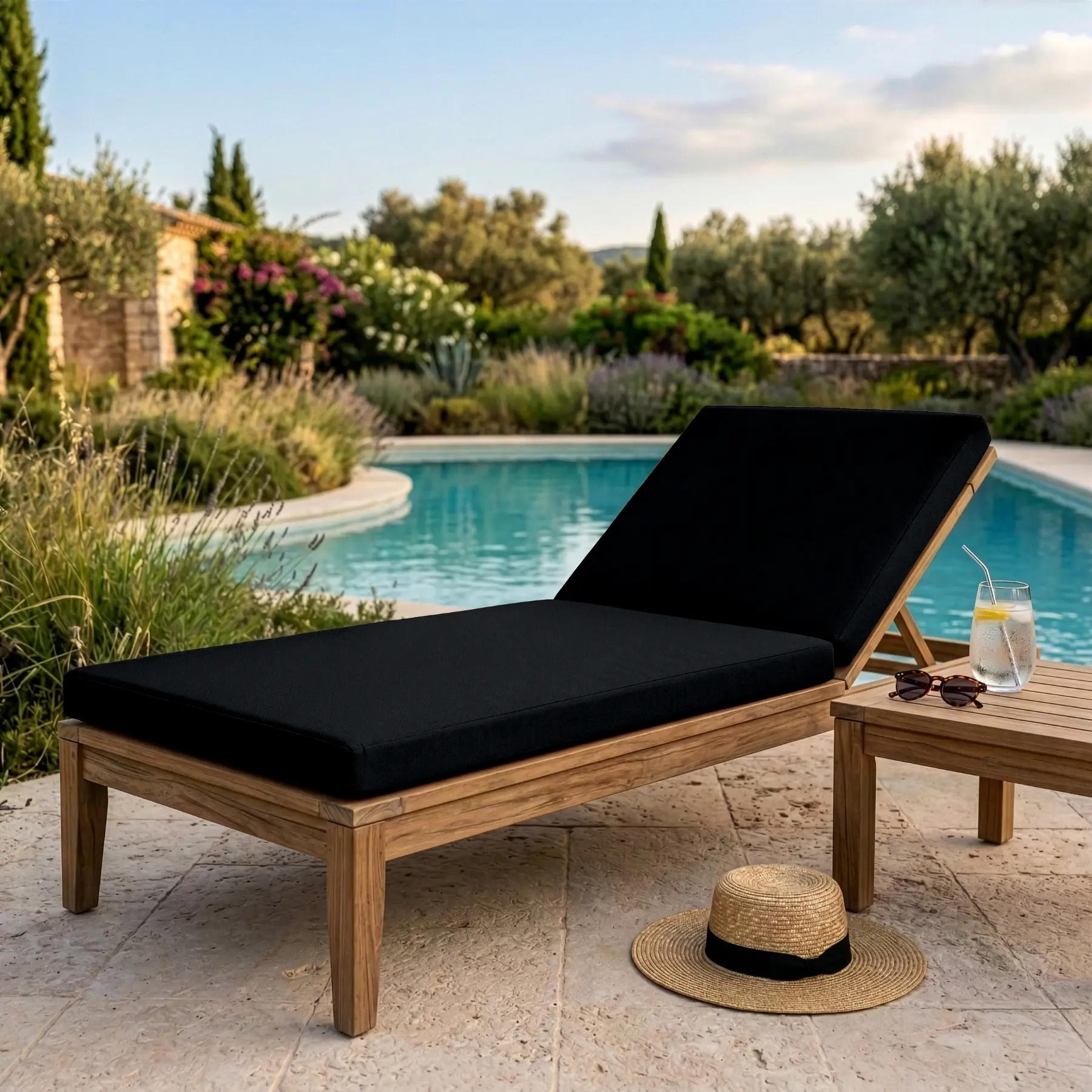 Coussin bain de soleil - Coloris noir Sunbrella® - Coussin bain de soleil résistant UV - Déperlant - Parfait terrasse et bord de piscine