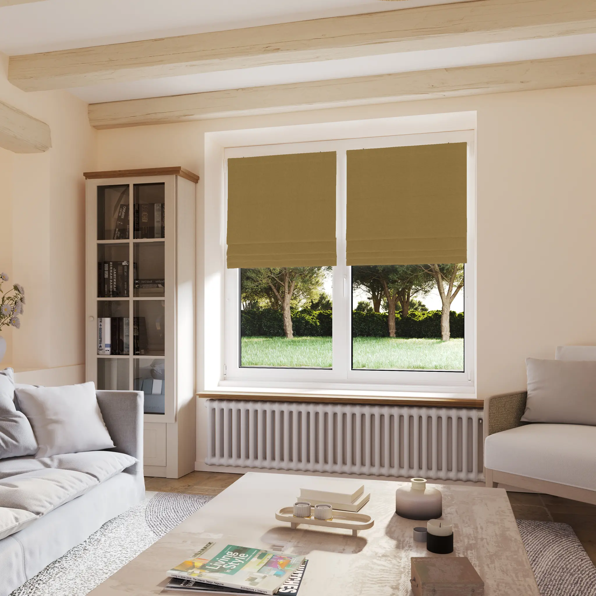 Store bateau occultant chiné jaune moutarde - polyester - sur mesure - design épuré - durable et élégant