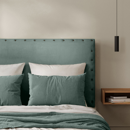 Tête de Lit Cloutée Lin Vert de gris