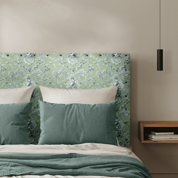 Tête de Lit Cloutée Toile de Jouy Vert