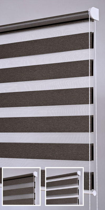 Stores enrouleurs jour nuit aspect flanelle gris jaune - polyester - sur mesure - sans perçage - tamisant - Fabrication française