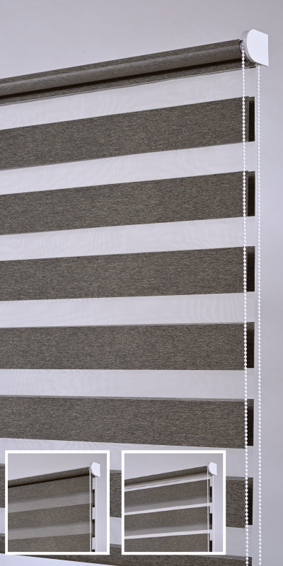 Stores enrouleurs jour nuit aspect flanelle gris brun - polyester - sur mesure - sans perçage - tamisant - Garantie 5 ans - fabrication française