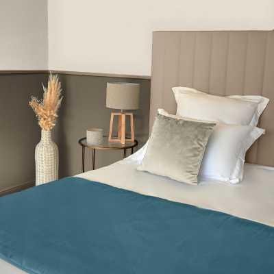 Chemin de Lit en Lin Bleu maritime