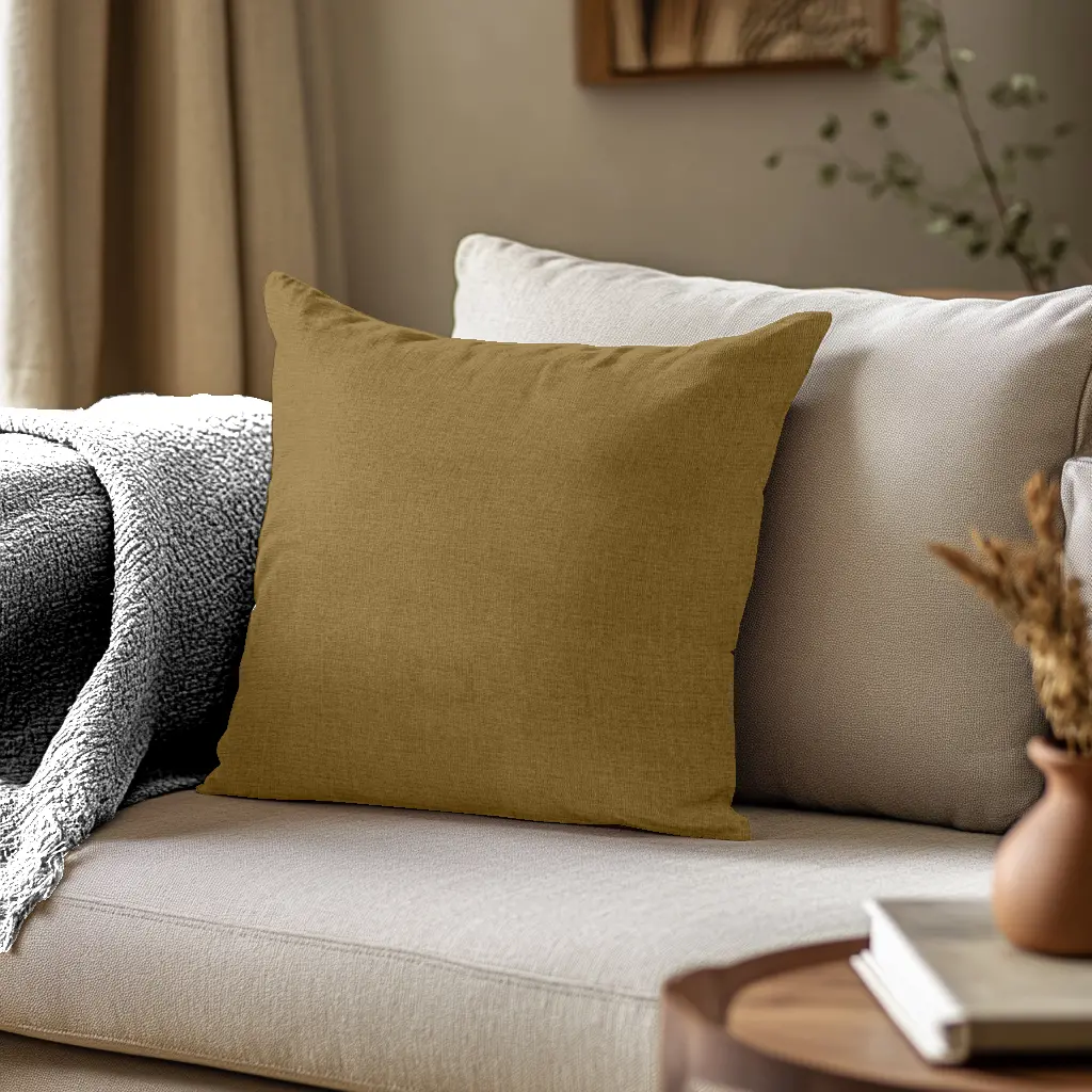 Coussin en tissu chiné jaune moutarde - Coussin décoratif intérieur - Fabriqué en France - Certifié Oeko-Tex