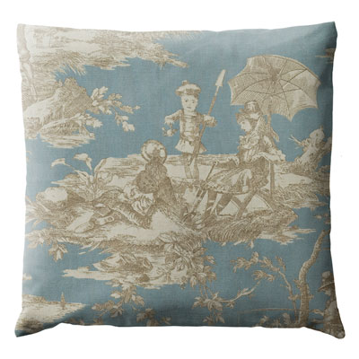 Coussin Toile de Jouy Bleu ciel Beige